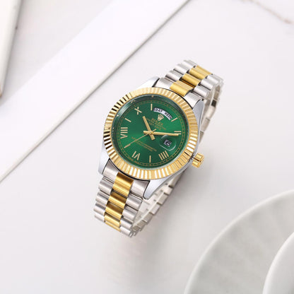 Rolex Men's Analog Watch – Silver & Gold Bracelet, Green Dial | Luxury Timepiece for Stylish Men