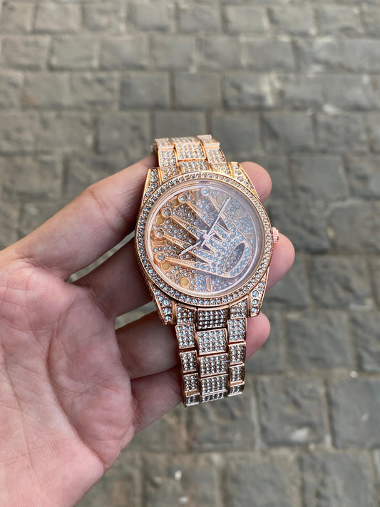 Rolex Rose Gold Plated Stone Embedded Bracelet Style Analog Watch for Men | Luxury Swiss Timepiece